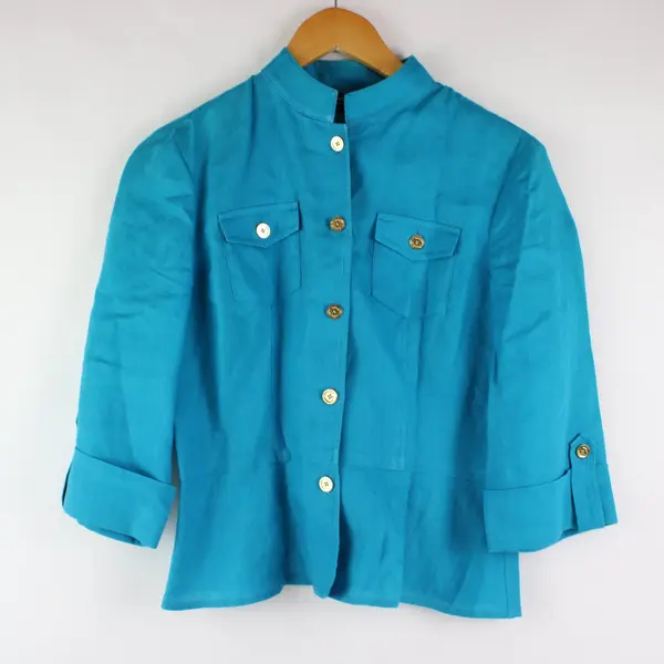 Jones New York Women's Petite PM Turquoise Utility Jacket Half Sleeve