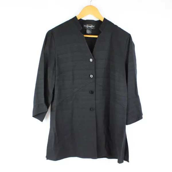 Requirements Women's Black M Jacket Half Sleeve V-Neck Button Front Business 