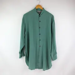 Robert Stock Men's Small Green Silk Long-Sleeve Stand Collar Button-Front Shirt