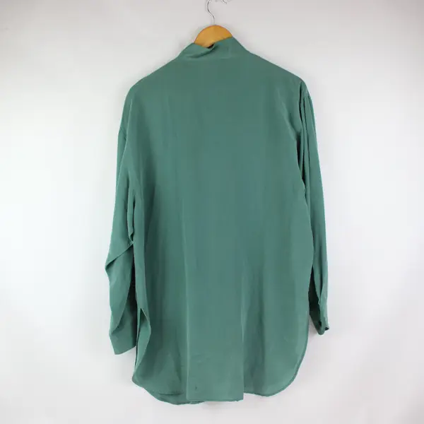 Robert Stock Men's Small Green Silk Long-Sleeve Stand Collar Button-Front Shirt