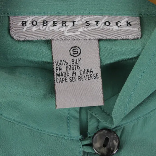Robert Stock Men's Small Green Silk Long-Sleeve Stand Collar Button-Front Shirt