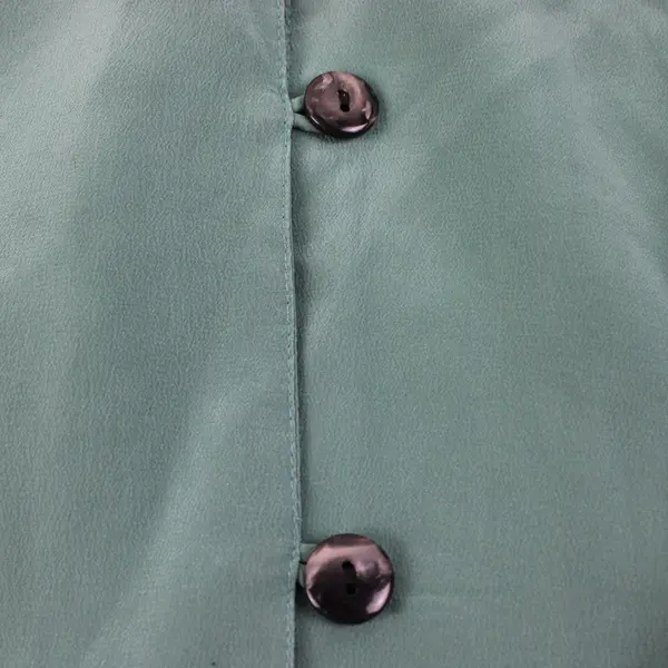 Robert Stock Men's Small Green Silk Long-Sleeve Stand Collar Button-Front Shirt