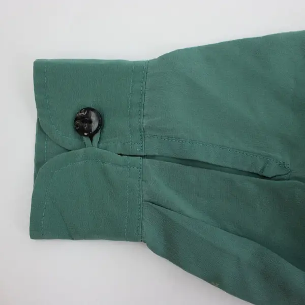 Robert Stock Men's Small Green Silk Long-Sleeve Stand Collar Button-Front Shirt