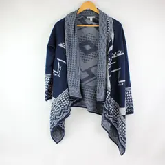 Dana Buchman Women's Cardigan M Blue White Diamond Open Front