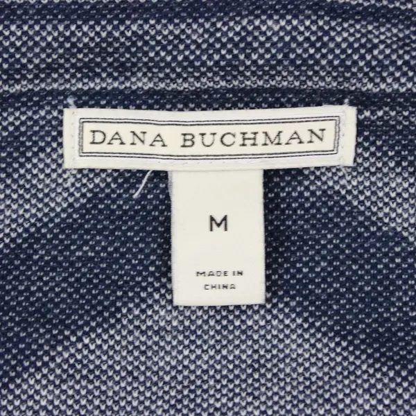 Dana Buchman Women's Cardigan M Blue White Diamond Open Front