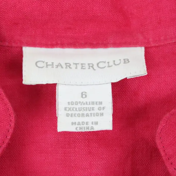 Charter Club Women's Blouse Size 6 Pink Floral Embellished Button-Down
