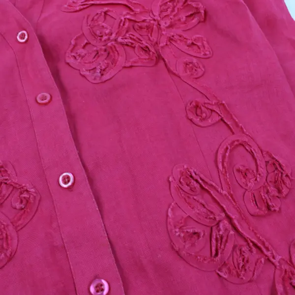 Charter Club Women's Blouse Size 6 Pink Floral Embellished Button-Down