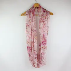 Women's Sheer Infinity Scarf Pink Yellow Red Paisley Print