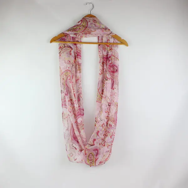 Women's Sheer Infinity Scarf Pink Yellow Red Paisley Print