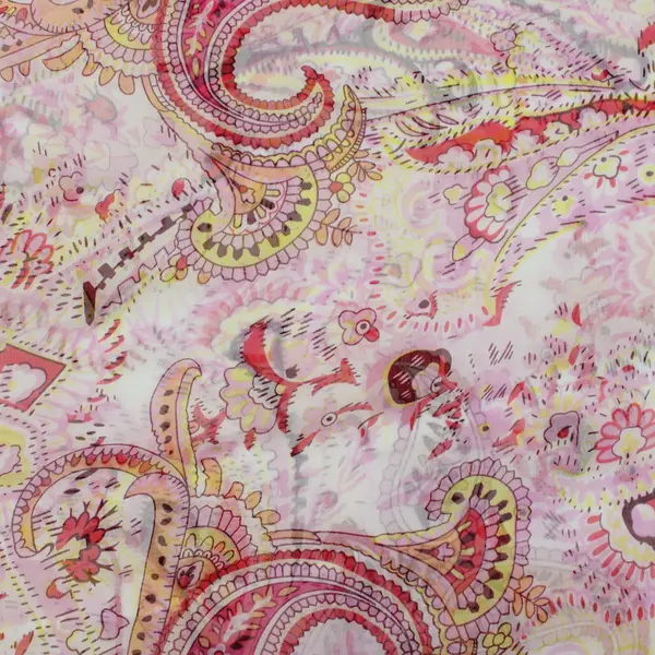 Women's Sheer Infinity Scarf Pink Yellow Red Paisley Print