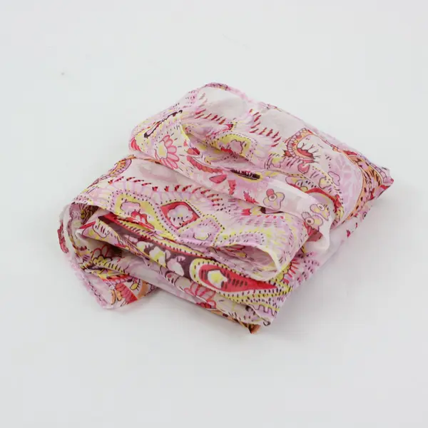 Women's Sheer Infinity Scarf Pink Yellow Red Paisley Print