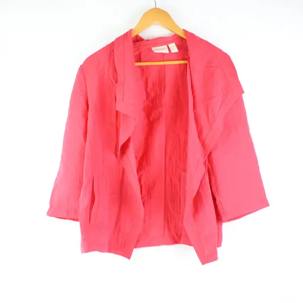 Chico's Women's Rayon Nylon Shirt Size 1 Red-Orange Open Waterfall 3/4 Sleeve