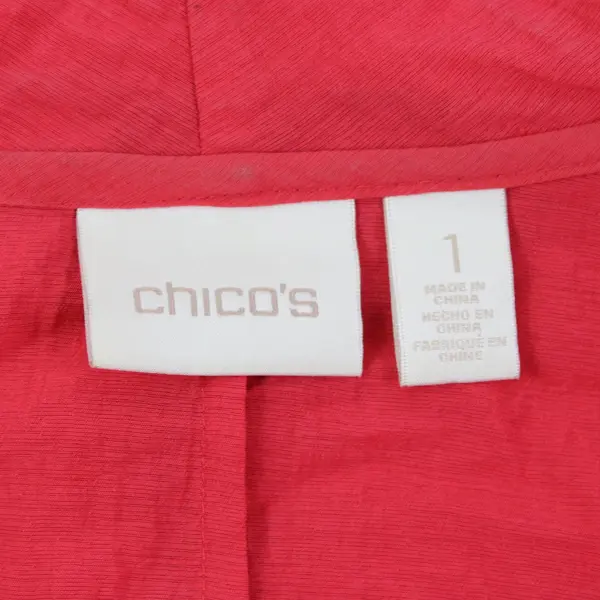 Chico's Women's Rayon Nylon Shirt Size 1 Red-Orange Open Waterfall 3/4 Sleeve