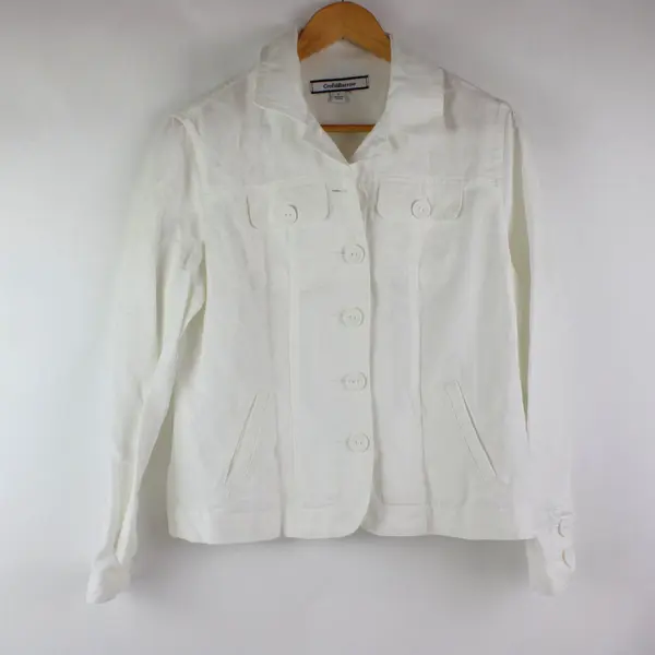 Croft & Barrow Women's Small White Button Front Collared Long Sleeve Jacket