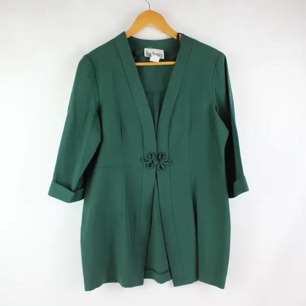 Peri Petites Women's Green Half-Sleeve One-Button Blazer Size 10