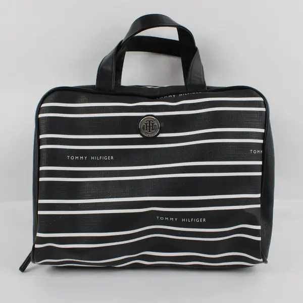 Tommy Hilfiger Black White Striped Cosmetic Bag Makeup Case