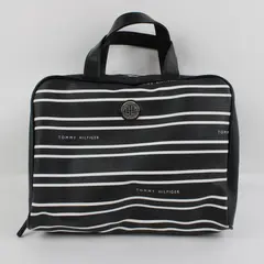 Tommy Hilfiger Black White Striped Cosmetic Bag Makeup Case