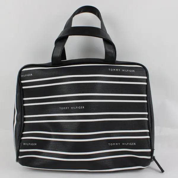Tommy Hilfiger Black White Striped Cosmetic Bag Makeup Case
