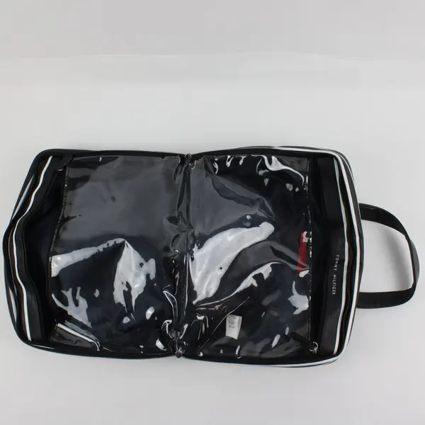 Tommy Hilfiger Black White Striped Cosmetic Bag Makeup Case