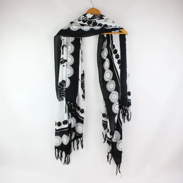 We Be Bop Black White Fish & Shell Ocean Print Shawl Scarf Wrap