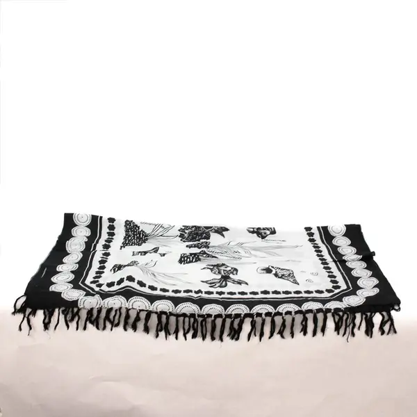 We Be Bop Black White Fish & Shell Ocean Print Shawl Scarf Wrap