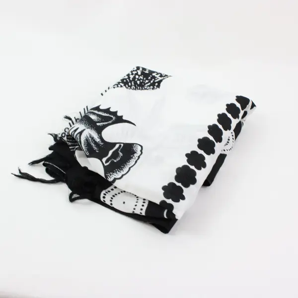 We Be Bop Black White Fish & Shell Ocean Print Shawl Scarf Wrap
