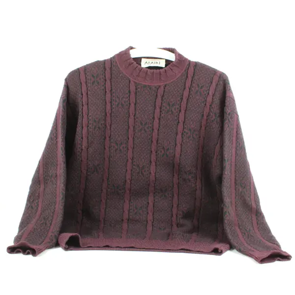 Alain International Women's Large Plum Purple Black Knit Sweater