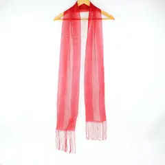 Red Open Knit Rectangular Scarf with Fringe Ends 79 x 6.5 in