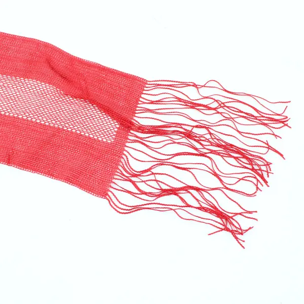 Red Open Knit Rectangular Scarf with Fringe Ends 79 x 6.5 in