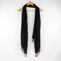 Black Sheer Rectangular Scarf Shawl with Tassel Fringe 67 x 29 in