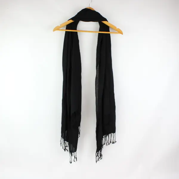 Black Sheer Rectangular Scarf Shawl with Tassel Fringe 67 x 29 in