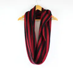 Red Black Striped Knit Infinity Scarf 29 x 22 in Women's Winter/Fall Accessory 