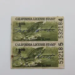 California Fishing License Stamps $1.00 Pair Expires Dec 31 1959