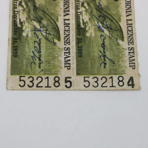 California Fishing License Stamps $1.00 Pair Expires Dec 31 1959