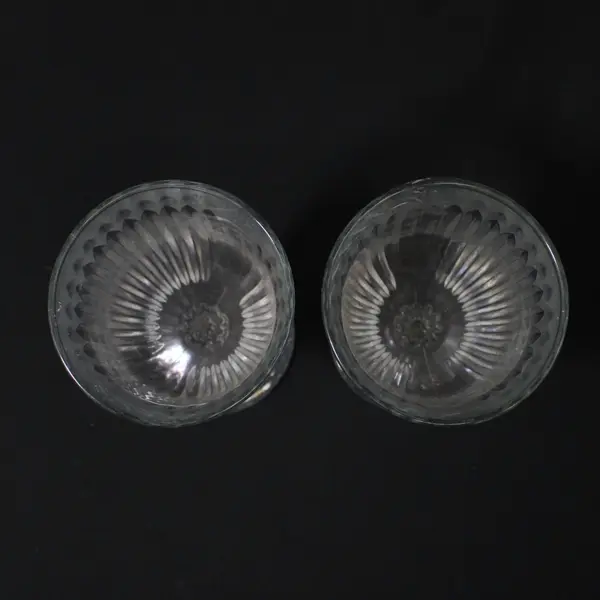 Pair of KIG Indonesia Clear Glass Goblets w/Vertical Fluted Lines & Ribbed Stem 
