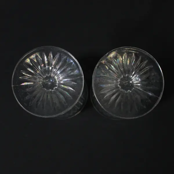 Pair of KIG Indonesia Clear Glass Goblets w/Vertical Fluted Lines & Ribbed Stem 