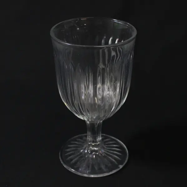 Pair of KIG Indonesia Clear Glass Goblets w/Vertical Fluted Lines & Ribbed Stem 