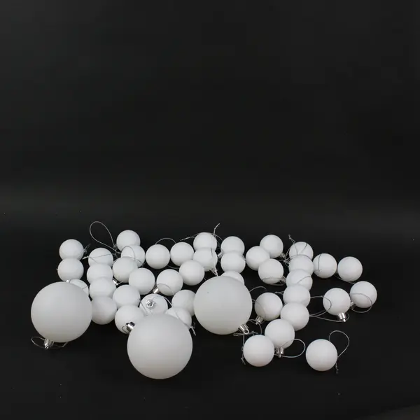 Lot of Approx. 50 White Round Christmas Ball Ornaments Mixed Sizes