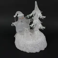 Vintage Department 56 Frosted Snowman Tree Acrylic Holiday Decoration