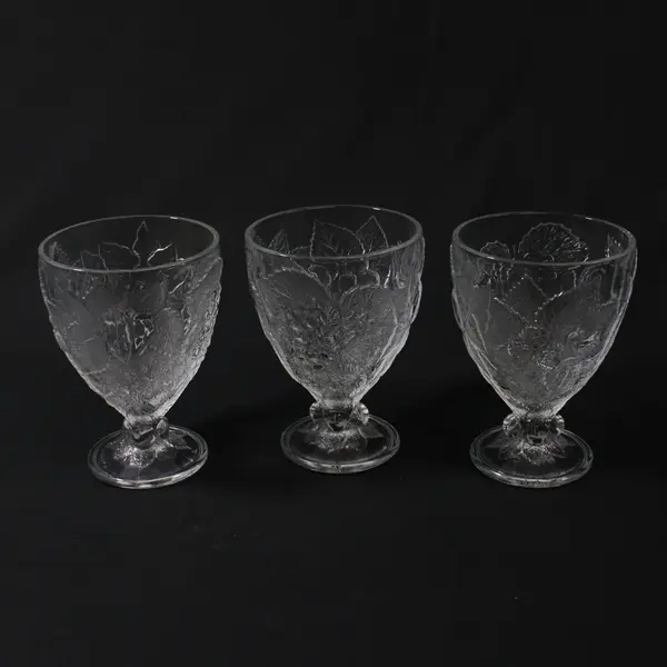 Pasabahce Vintage Fruit Embossed Heavy Pressed Glass Goblets Set of 3