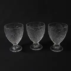 Pasabahce Vintage Fruit Embossed Heavy Pressed Glass Goblets Set of 3