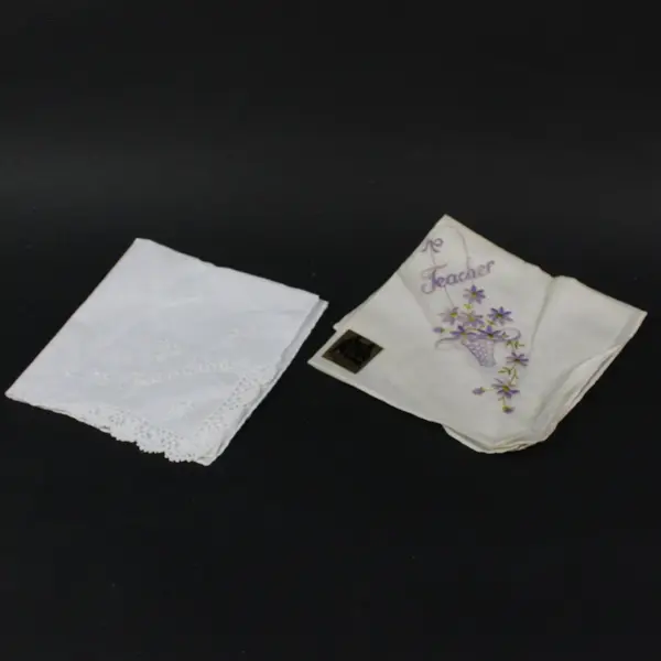 House of Hudson Lot of 2 Teacher Grandma Embroidered Floral Handkerchiefs