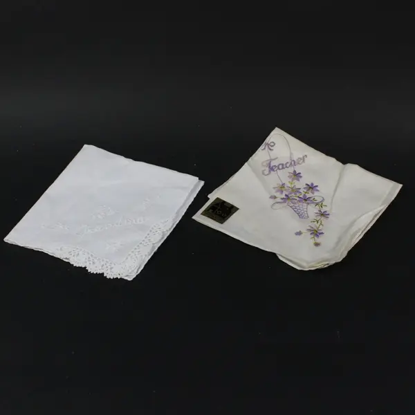 House of Hudson Lot of 2 Teacher Grandma Embroidered Floral Handkerchiefs