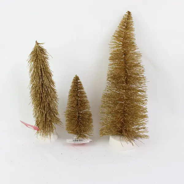 Lot of 3 Holiday Time 6in Gold Glitter Bottle Brush Christmas Trees