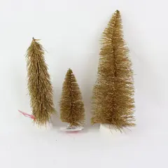 Lot of 3 Holiday Time 6in Gold Glitter Bottle Brush Christmas Trees