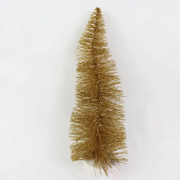 Lot of 3 Holiday Time 6in Gold Glitter Bottle Brush Christmas Trees