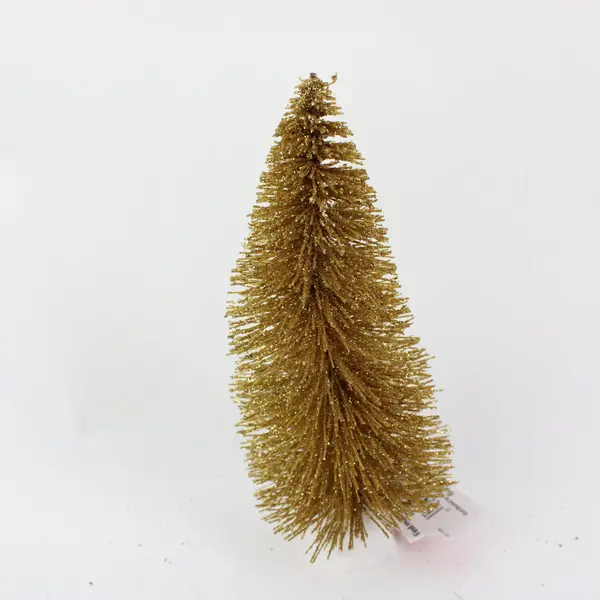 Lot of 3 Holiday Time 6in Gold Glitter Bottle Brush Christmas Trees