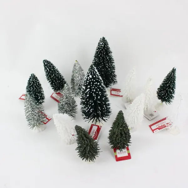 Holiday Time Lot of Approx 15 Miniature Bottle Brush Christmas Trees Green White