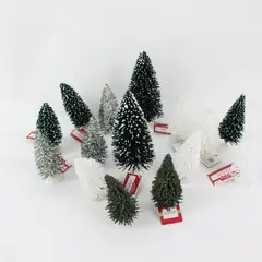 Holiday Time Lot of Approx 15 Miniature Bottle Brush Christmas Trees Green White
