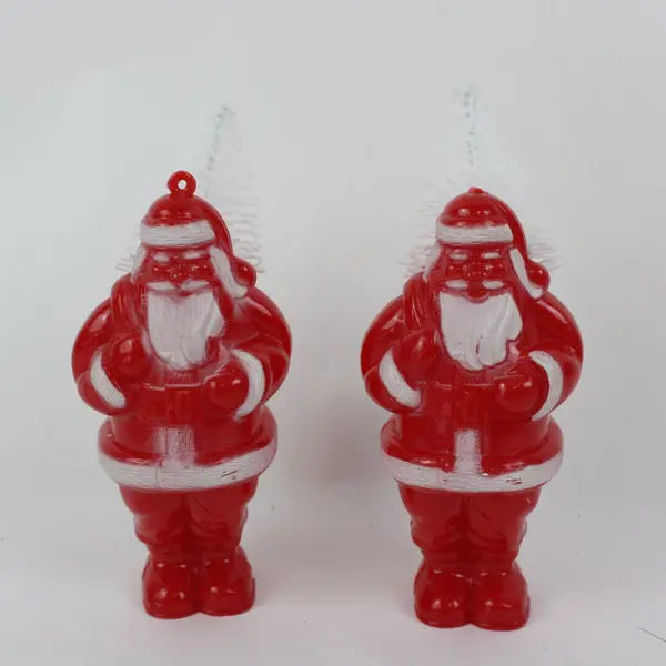 Set of 2 Santa Claus Christmas Hard Plastic Figurines Red White